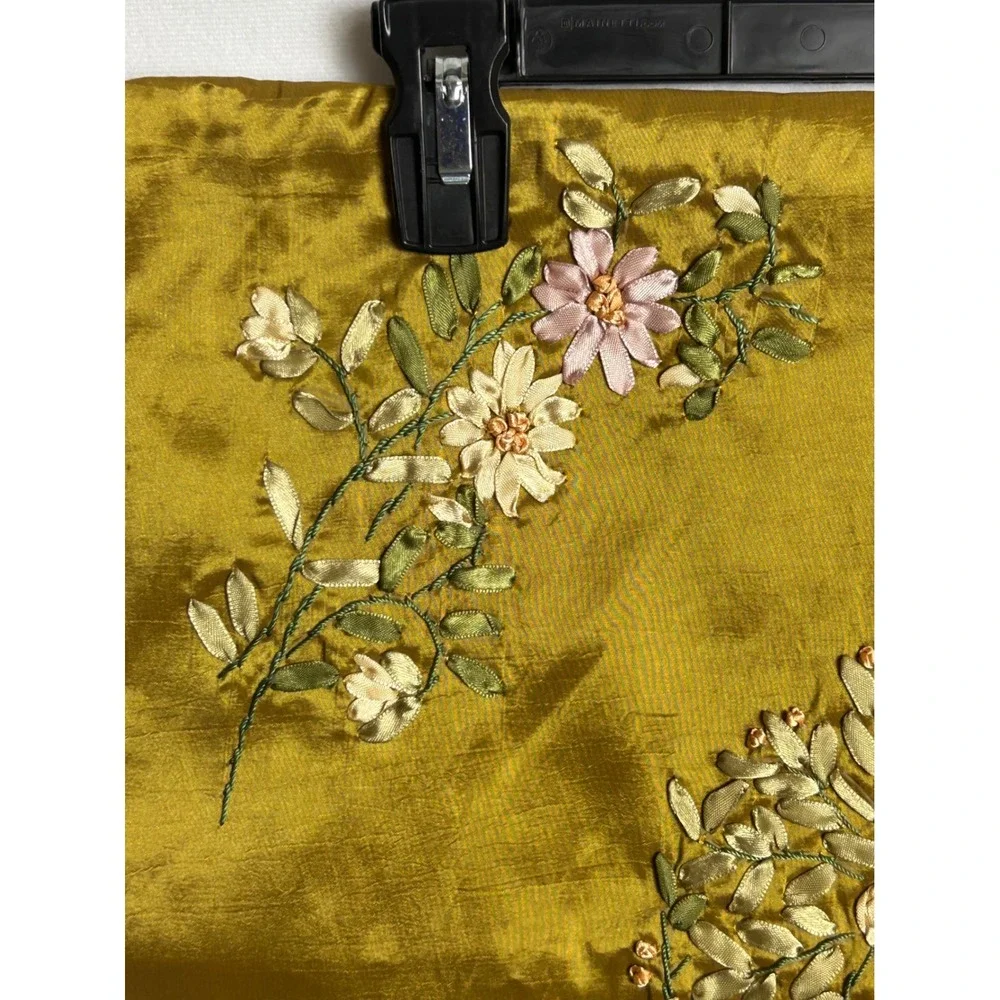 Huayu Set of 2 Gold Ribbon Embroidery Floral Pillow Covers 17.5x17.5 LH04-555